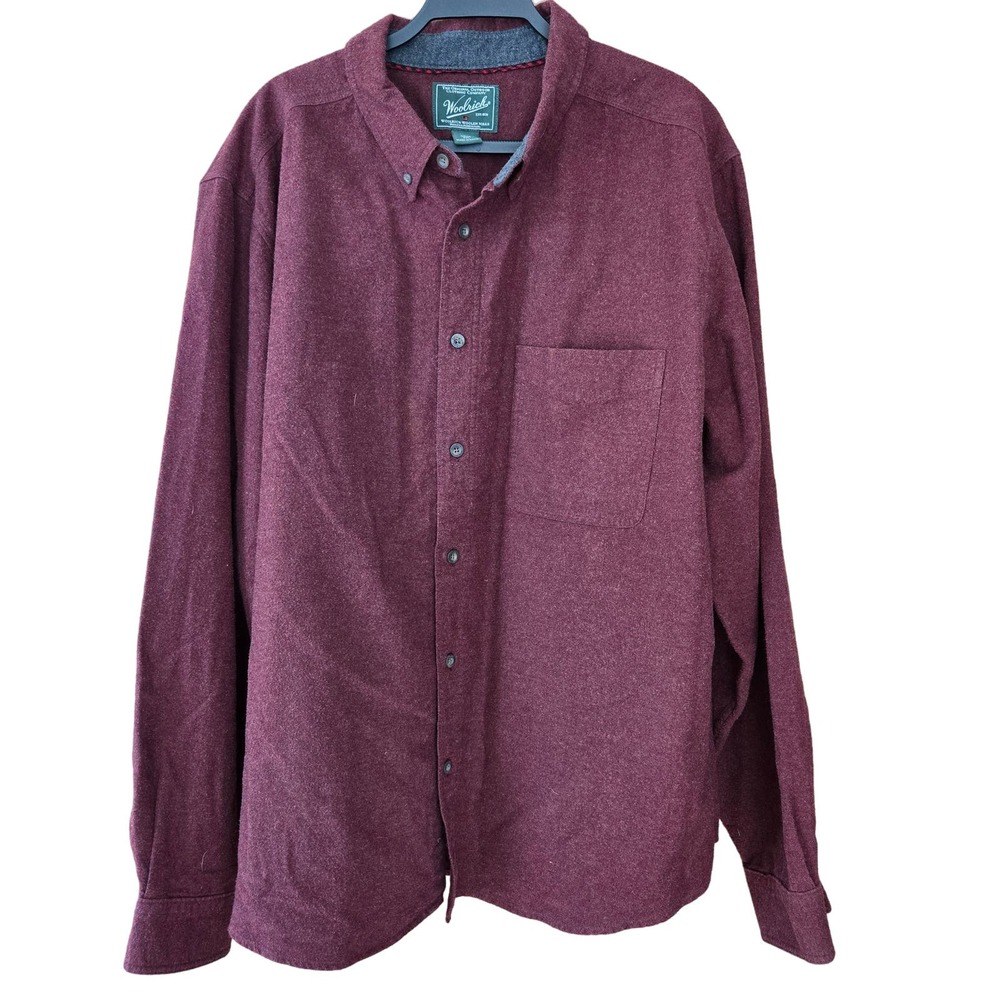 Woolrich Big Mens Button Up Shirt Outdoors 2XL Burgundy business casual